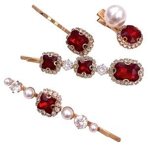 Hair Clip Vintage Crystal Gold New Pack of 4 Red